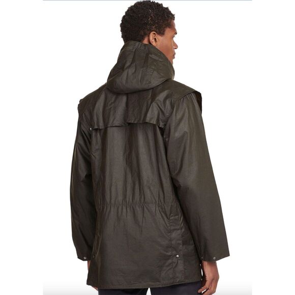 Barbour Green Waxed Durham Full Zip Jacket with Hood Size Medium - Picture 2 of 16